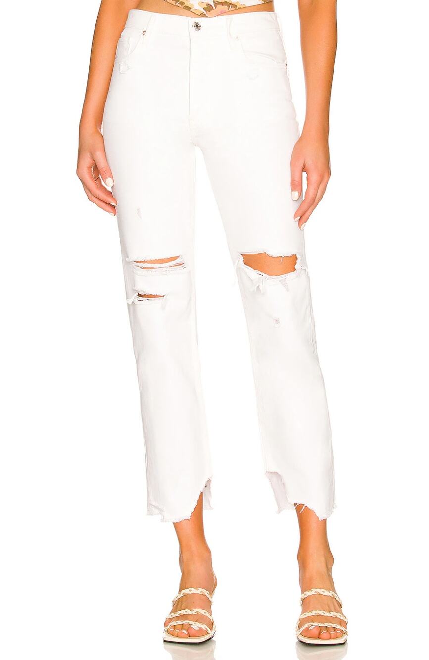 Free People We The Free Tapered Baggy Ankle White Distressed Jean Size 27